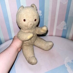 Vintage Ideal Teddy Bear Plush Stuffed Animal Amber Eyes Tan Well Loved Antique